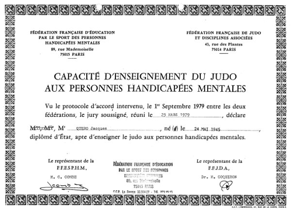 Capacité d'enseignement du Judo aux personnes handicapées mentales